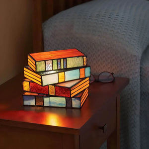 Luna Handcrafted Stained Glass Book Lamp