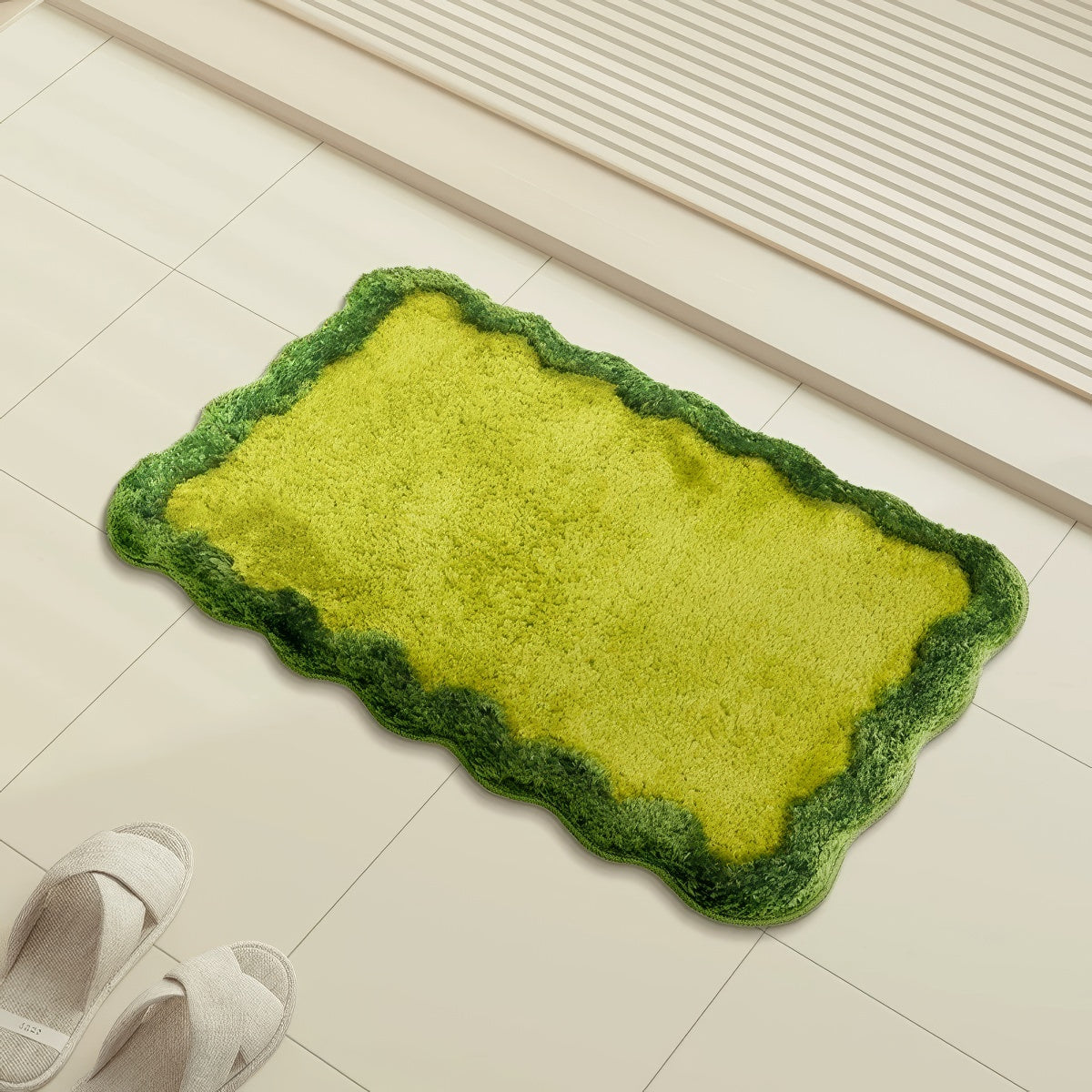 Simple Green Wavy Edge Floor Mat and Bath Mat