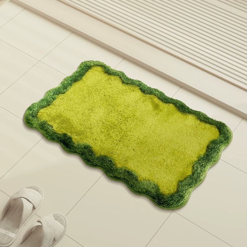 Simple Green Wavy Edge Floor Mat and Bath Mat
