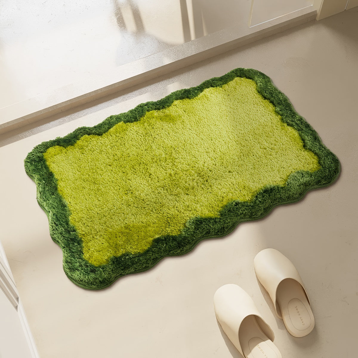 Simple Green Wavy Edge Floor Mat and Bath Mat