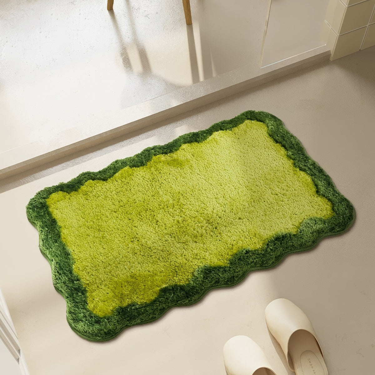 Simple Green Wavy Edge Floor Mat and Bath Mat