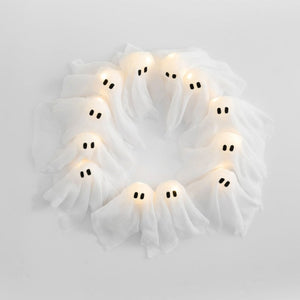Lighted Ghost Wreath for Halloween Doors