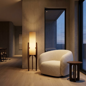 Solace Sculptural Floor Lamp styled in a minimalist living room