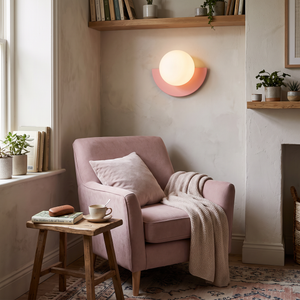 Orbella Wall Sconce Pink in reading nook