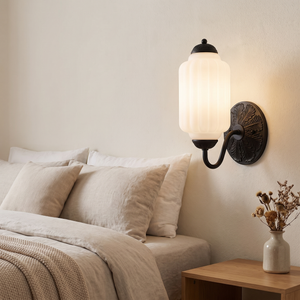 Lisette Milk Glass Wall Sconce - Black, White