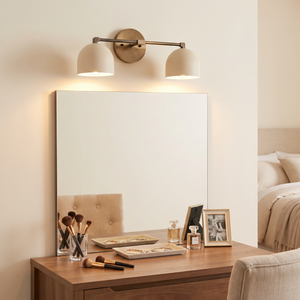 Delane Dome Vanity Wall Light - White/Antique Brass over dressing table mirror
