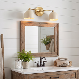Delane Dome Vanity Wall Light - White shades, Raw Brass hardware, farmhouse bathroom