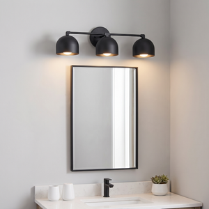 Delane Dome Vanity Wall Light - All-Black shades and hardware, minimalist bathroom