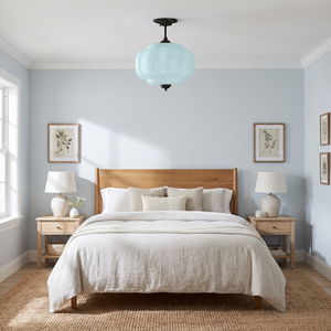Lisette Scallop Semi-Flush Pendant - Blue glass, bedroom