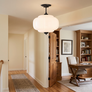 Lisette Scallop Semi-Flush Pendant - White/Black hallway near home office