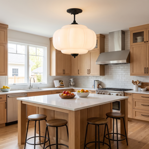 Lisette Scallop Semi-Flush Pendant - White/Black over kitchen island