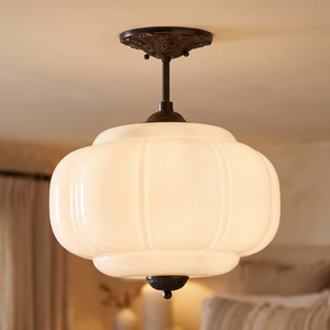 Lisette Scallop Semi-Flush Pendant - White/Black detail crop bedroom