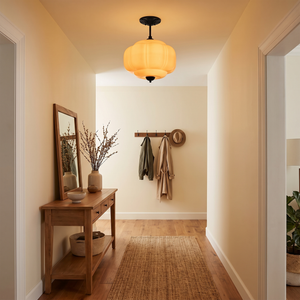 Lisette Scallop Semi-Flush Pendant - Orange glass, entryway