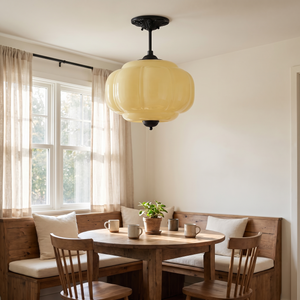 Lisette Scallop Semi-Flush Pendant - Yellow glass, breakfast nook