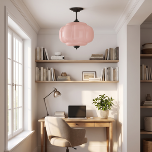 Lisette Scallop Semi-Flush Pendant - Pink glass, home office nook