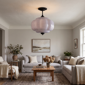 Lisette Scallop Semi-Flush Pendant - Lavender glass, living room