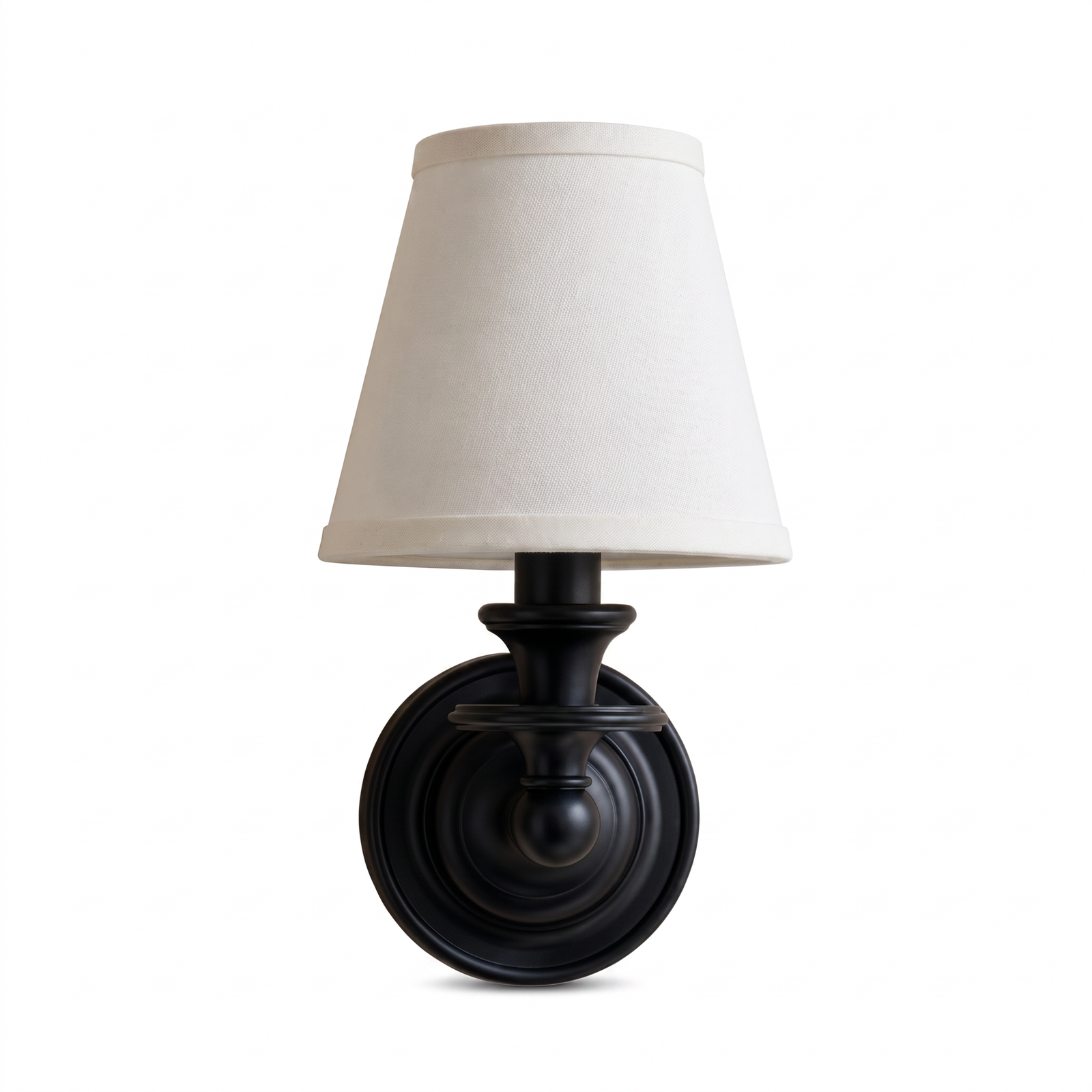 Ondine Drum Shade Wall Sconce - White Plain, black hardware, white background hero