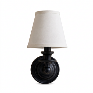 Ondine Drum Shade Wall Sconce - White Plain, black hardware, white background hero