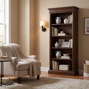 Ondine Drum Shade Wall Sconce - White Plain living room beside bookcase