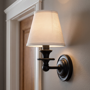 Ondine Drum Shade Wall Sconce - White Plain detail crop hallway