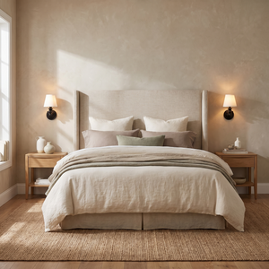 Ondine Drum Shade Wall Sconce - White Plain pair across bed headboard
