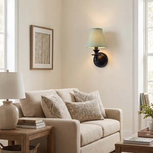 Ondine Drum Shade Wall Sconce - Sage Green Plain living room