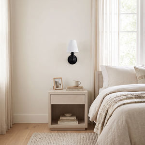 Ondine Drum Shade Wall Sconce - White Pleated bedroom