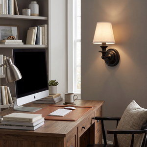 Ondine Drum Shade Wall Sconce - White Plain home office