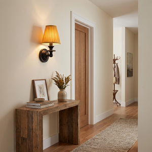 Ondine Drum Shade Wall Sconce - Mustard Yellow Pleated hallway