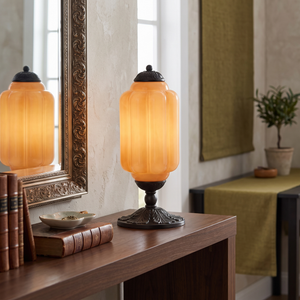 Lisette Vintage Glass Table Lamp - Orange