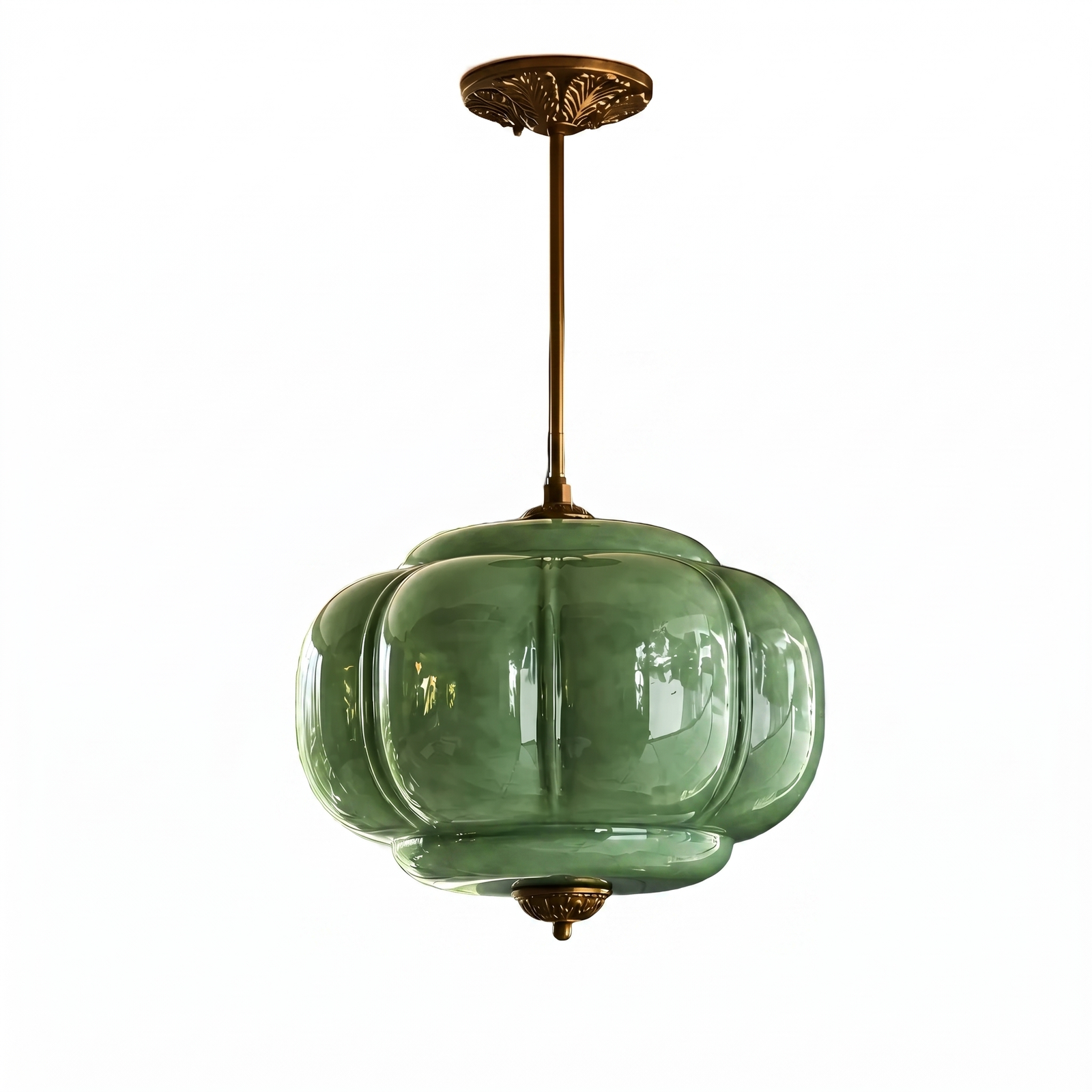 Lisette Scallop Semi-Flush Pendant Brass Green