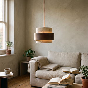 Caldera Pendant Lamp Walnut Color & Yellow Travertine