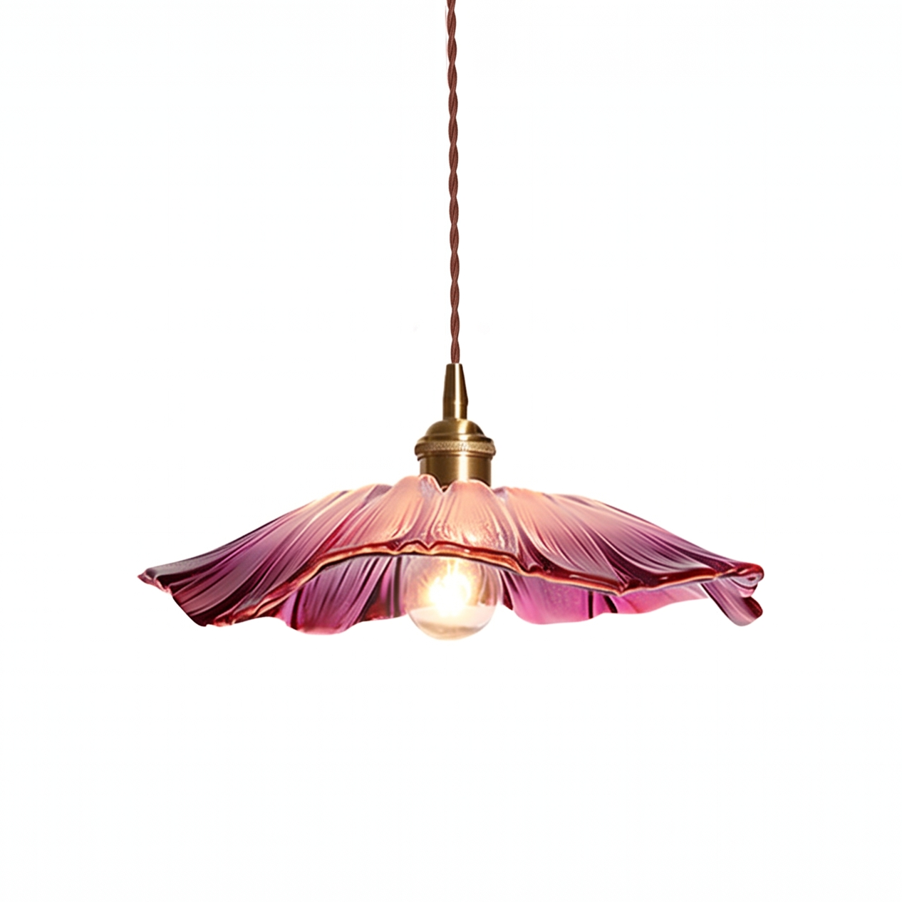 Fiora Vintage Floral Glass Pendant Lamp, plug in, pink glass