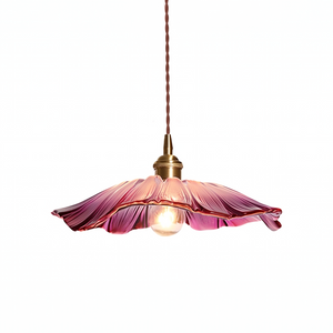 Fiora Vintage Floral Glass Pendant Lamp, plug in, pink glass