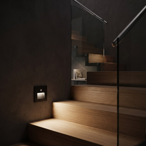 Vesta Motion Step Light - Black Sensor A - wooden stairs