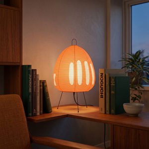 Kiyomi Rice Paper Table Lamp - Orange - living room shelf