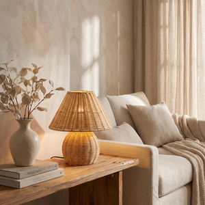Palma Rattan Table Lamp - coastal living room
