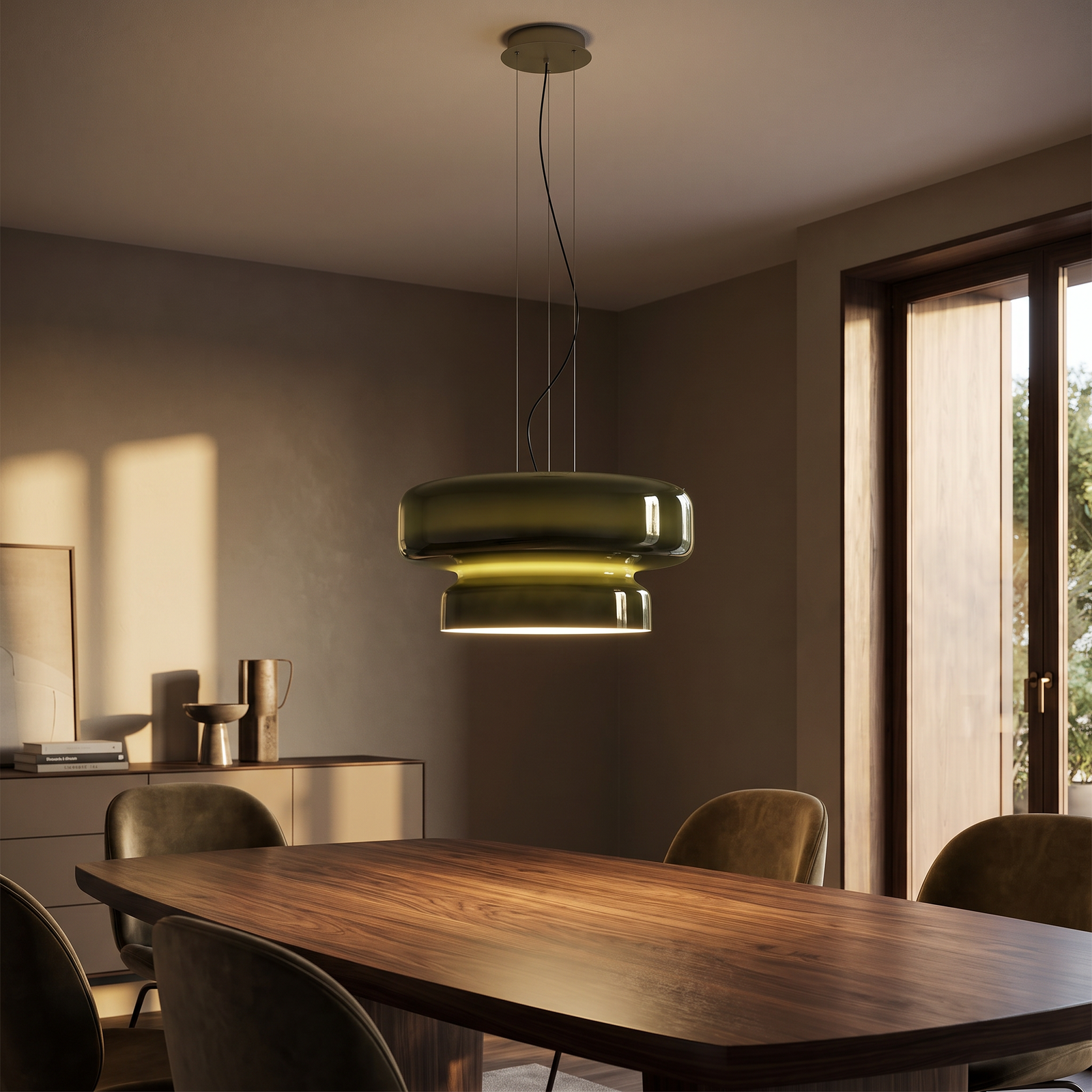 Vitrea Retro Jewel Toned Art Glass Pendant Lamp