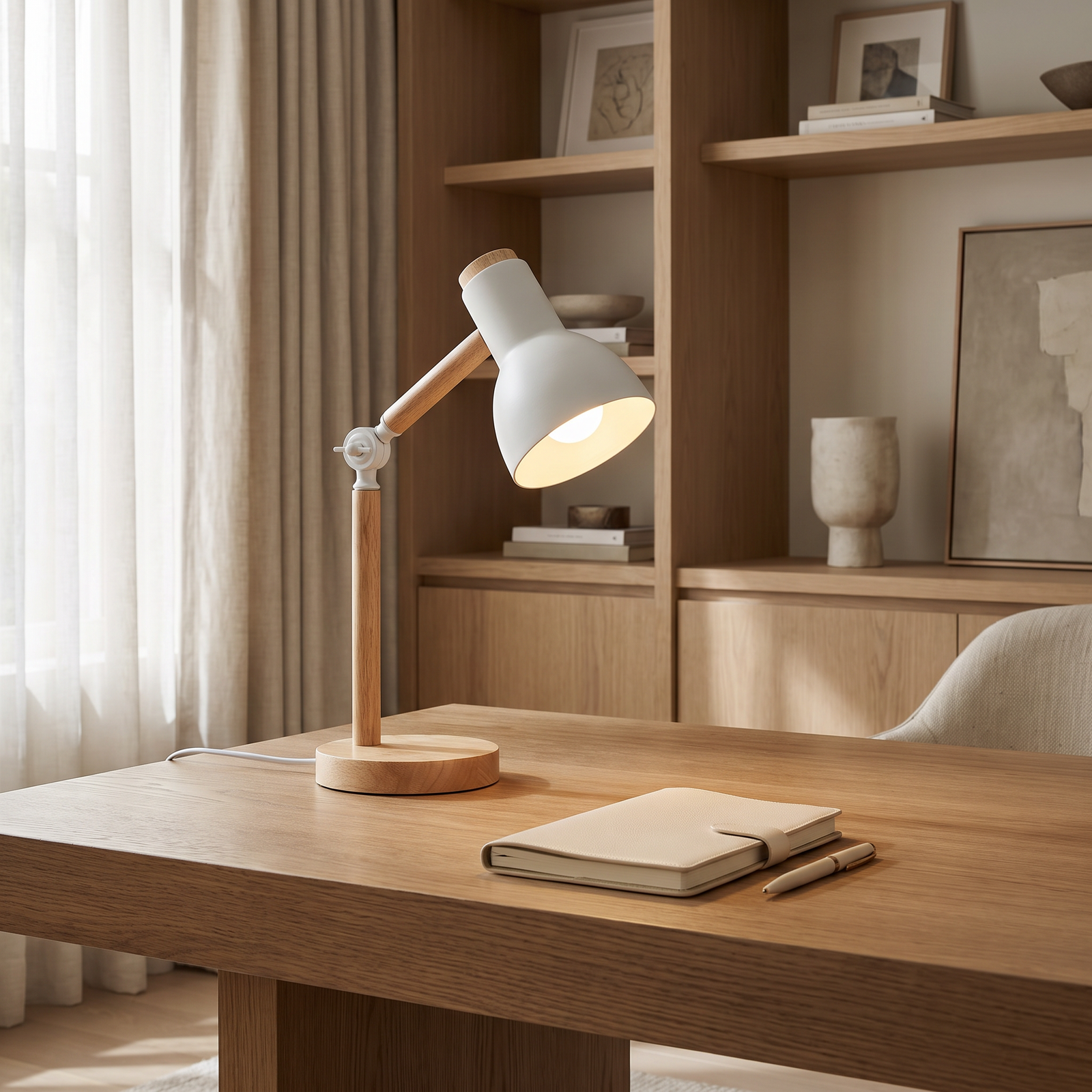 Alder Wooden Desk Lamp on pure white background