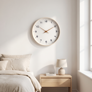 Nordic Minimalist Wood Frame Wall Clock - Creme - bedroom 25cm