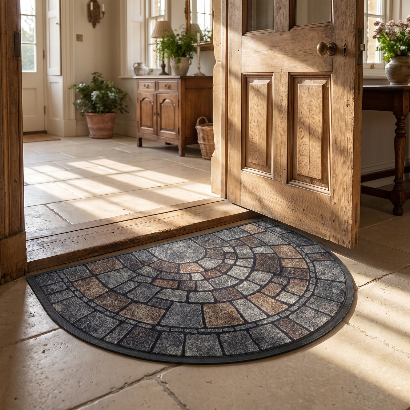 Half-Circle Mosaic Indoor Outdoor Door Mat - Default - white background