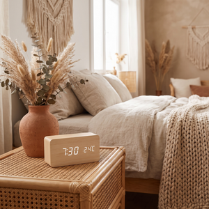 LED Smart Voice-Controlled Wooden Alarm Clock - Wood - Block - lifestyle