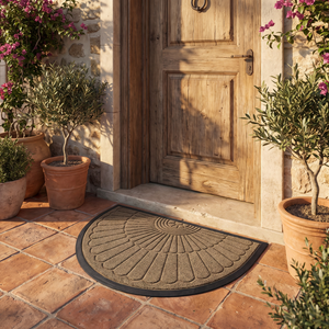 Non-Slip Rubber Semi-Circular Entryway Door Mat - Beige Brown - lifestyle