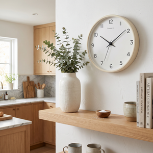 Modern Silent Wooden Analog Wall Clock - Cream - lifestyle