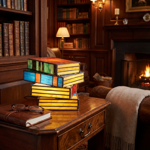 Luna Handcrafted Stained Glass Book Lamp - detail