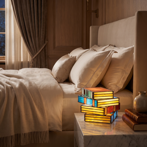 Luna Handcrafted Stained Glass Book Lamp - bedside
