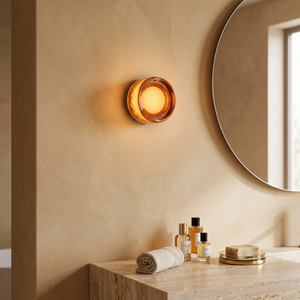 Halo Dimpled Cast Glass Round Wall Sconce - Amber - lifestyle