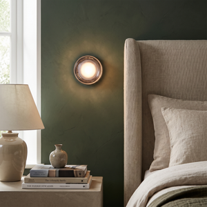 Halo Dimpled Cast Glass Round Wall Sconce - Smoke - lifestyle