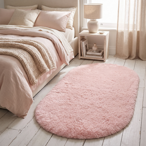 Oval Plush Non-Slip Backed Carpet Rug - Pink - lifestyle