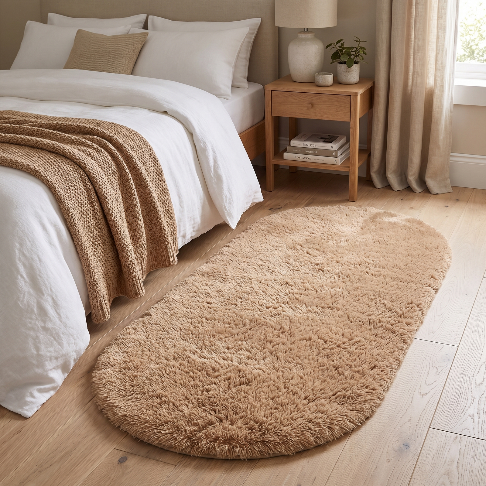 Oval Plush Non-Slip Backed Carpet Rug - Brown - white background v2